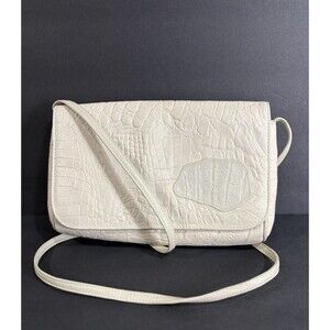 Vintage Carlos Falchi Beige/Cream Crocodile-embossed Leather Crossbody Bag